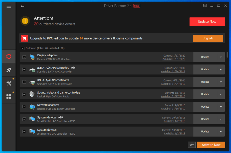 Driver Booster outdated drivers