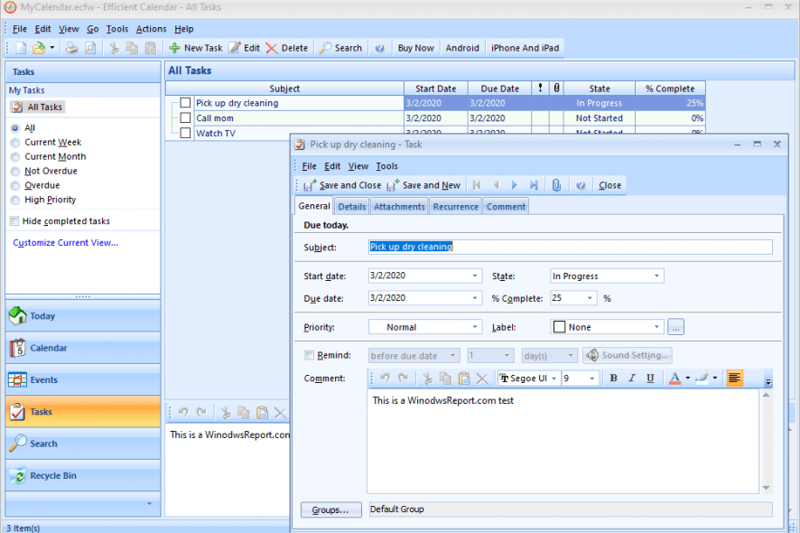 Efficient Calendar tasks