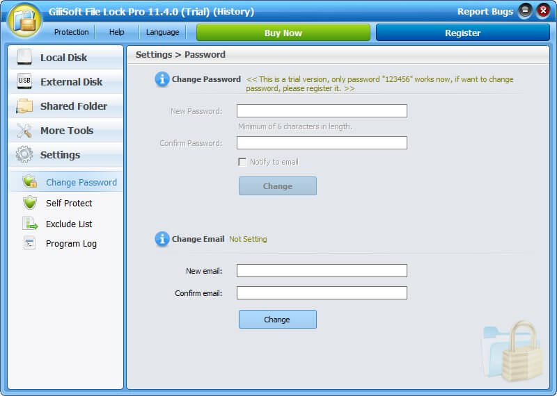 Options of GiliSoft File Lock Pro