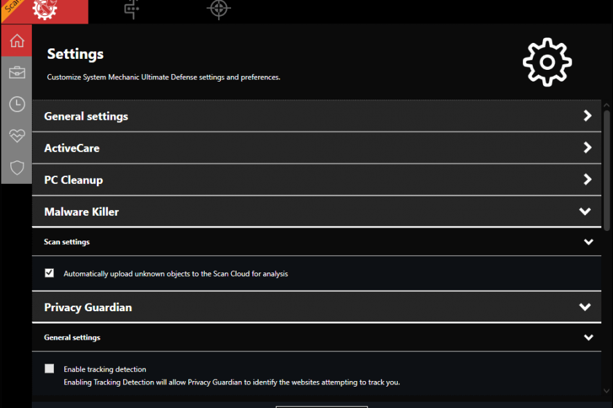 System Mechanic settings