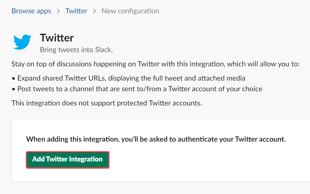 click the add twitter integration button