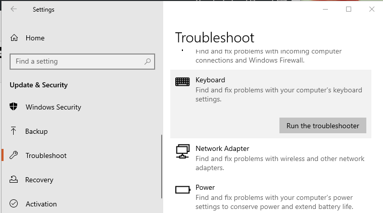 keyboard troubleshooter