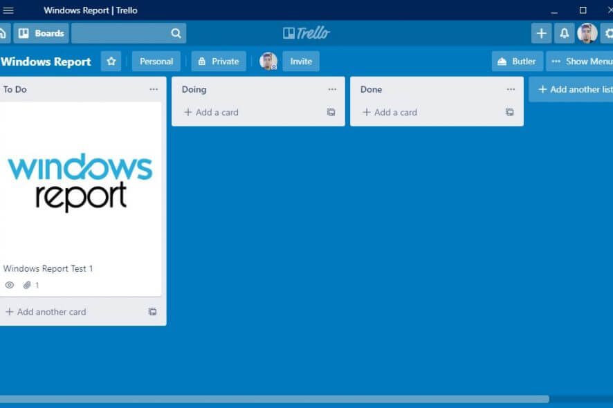 Main screen of Trello