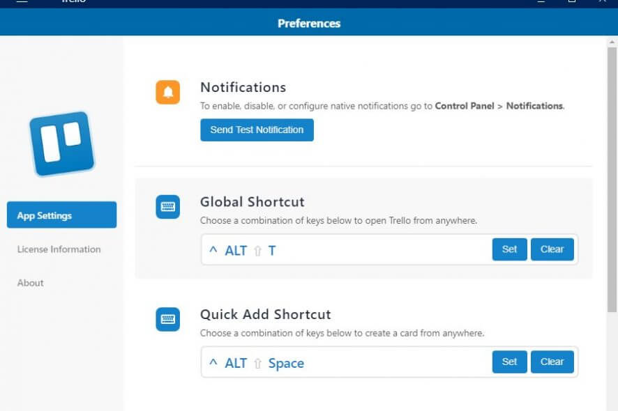 Trello configuration screen
