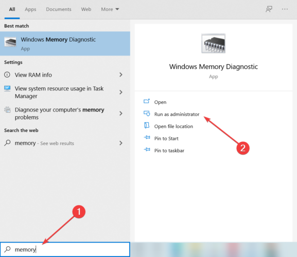 open windows memory diagnostic