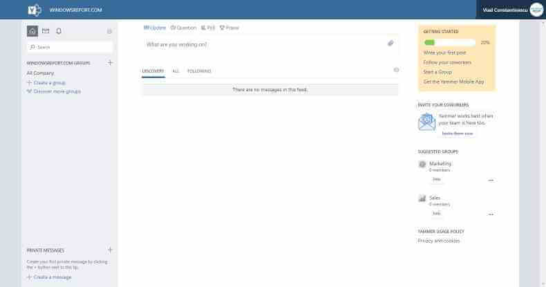 Interface of Yammer