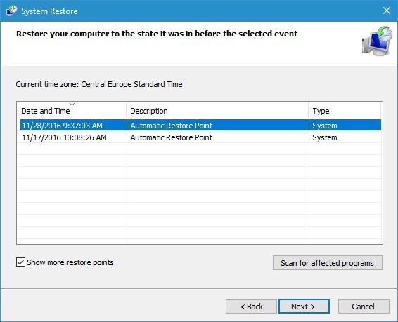 The Show more restore points option rsaenh.dll error