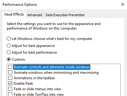 performance options