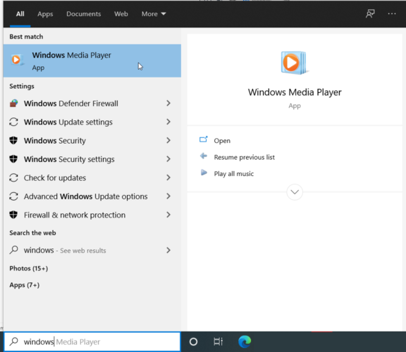 open windows media player