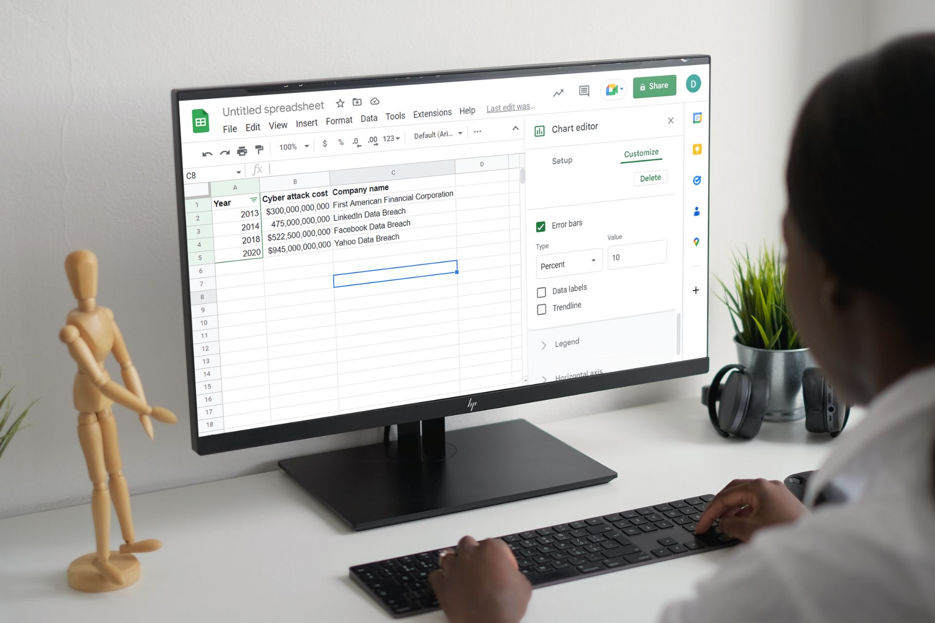 how to add error bars in Google Sheets
