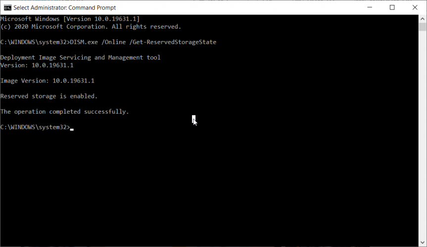 Reserved storage status