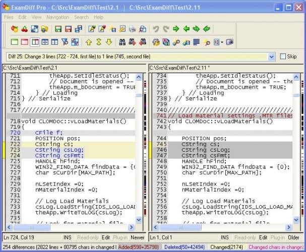 use examdiff to compare folders