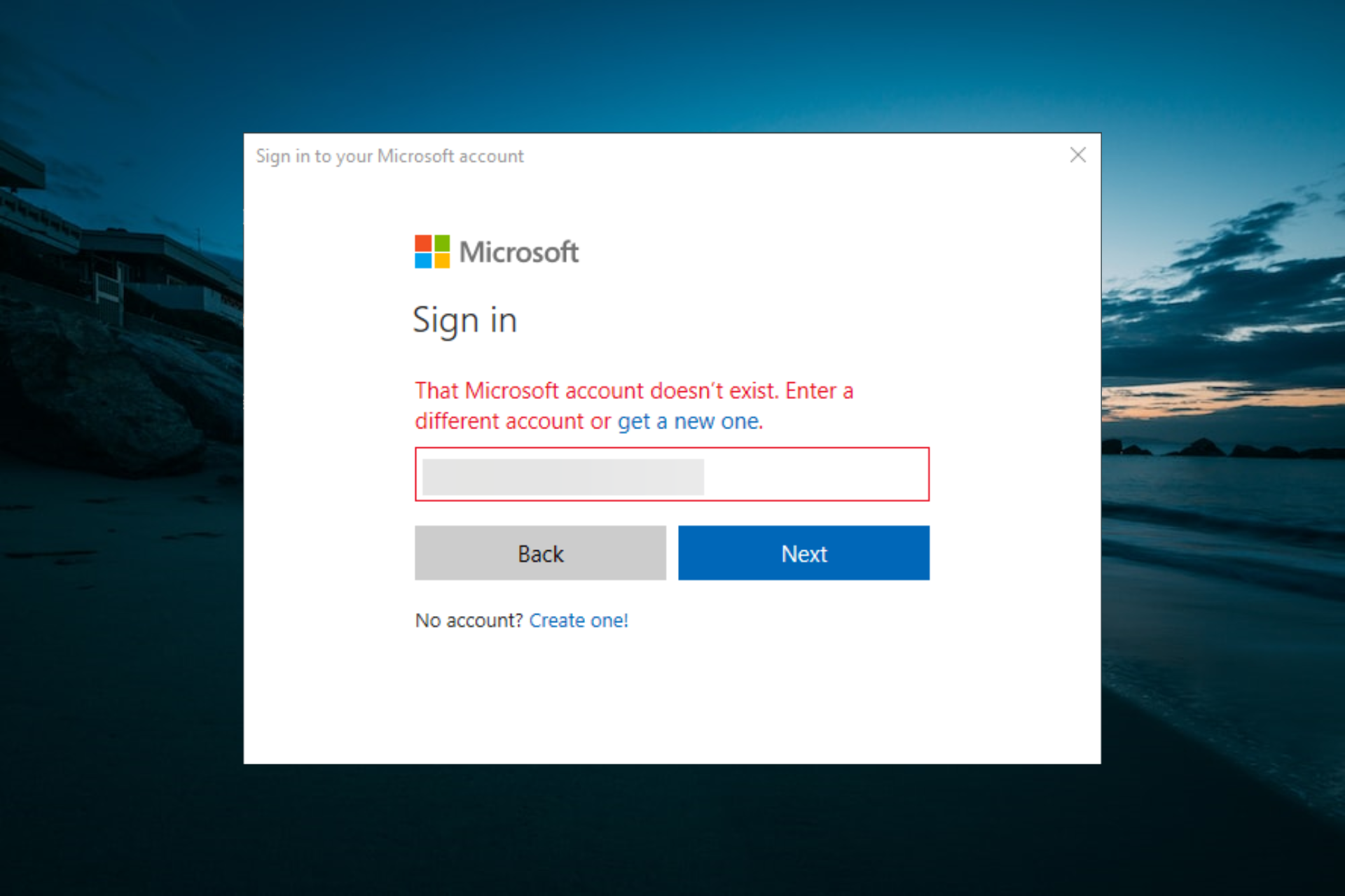 microsoft account doesnt exist