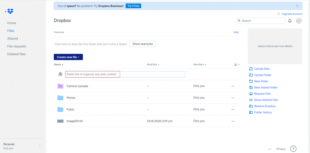 copy pastelink in dropbox