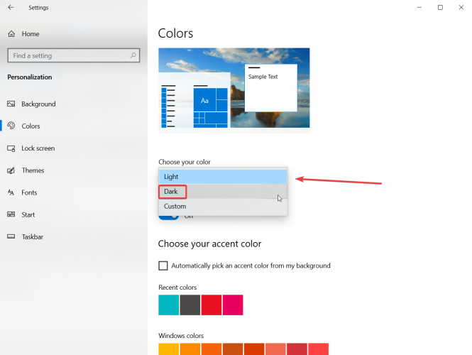 Change the setting to Dark
