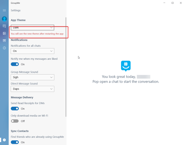 Groupme restart app message