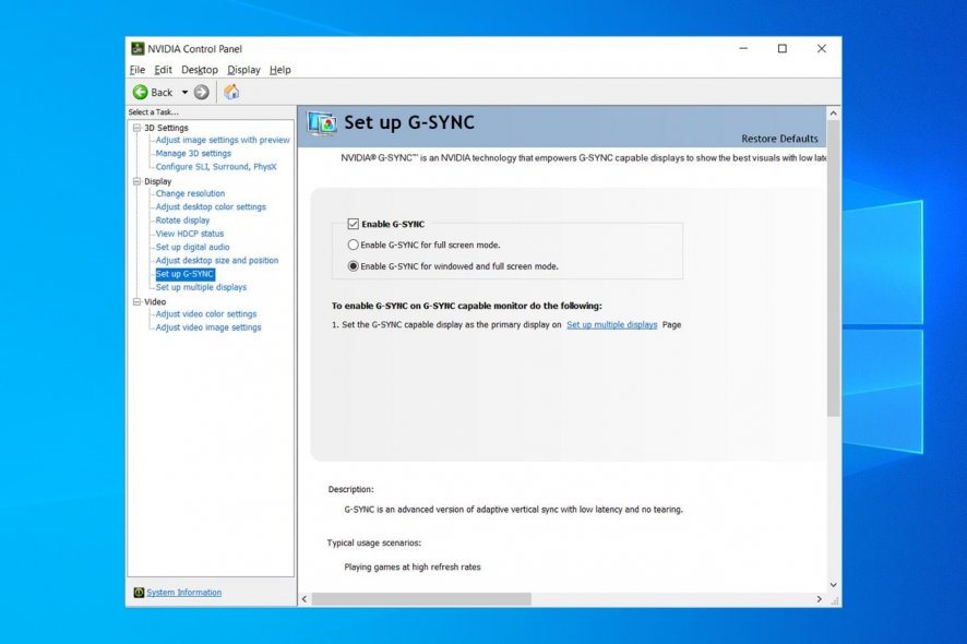 configure NVIDIA Control Panel G-SYNC settings