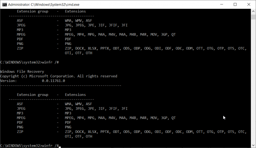  file types supported by Windows File Recovery