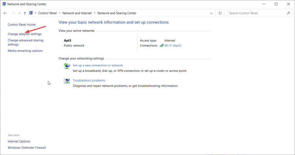 change adapter settings