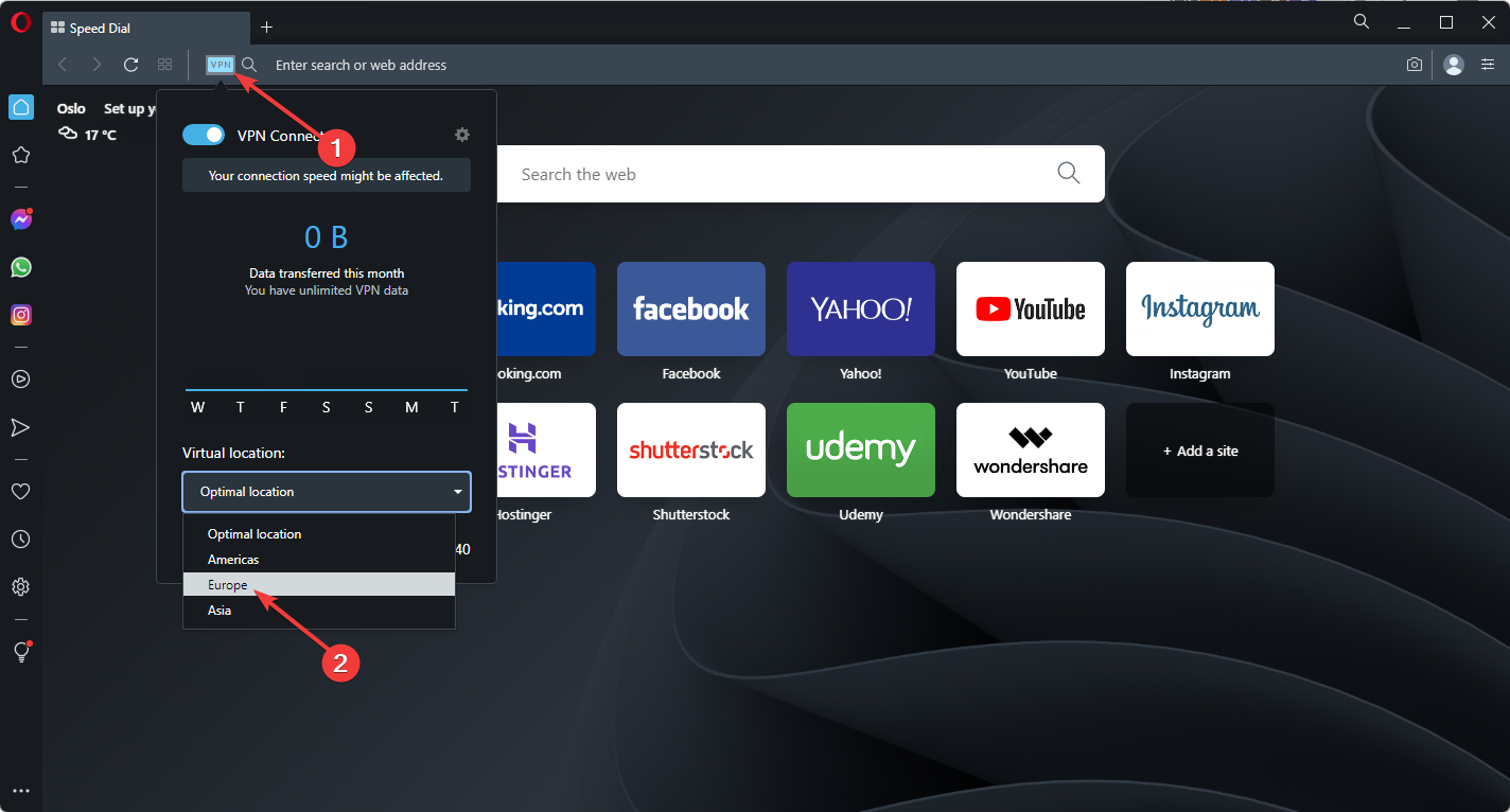 change location opera vpn