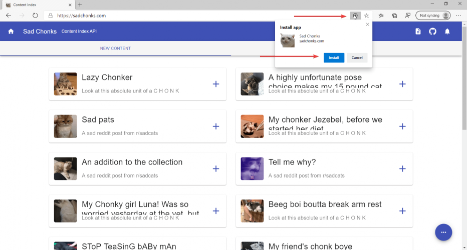 how to install sad chonks in Edge