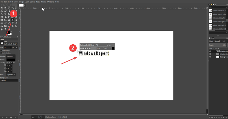 center text in GIMP text tool