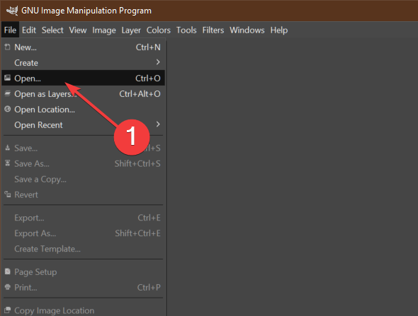 center text in GIMP open