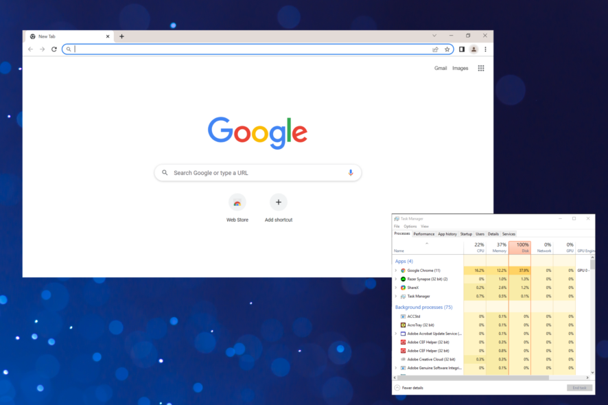 Fix chrome 100 disk usage