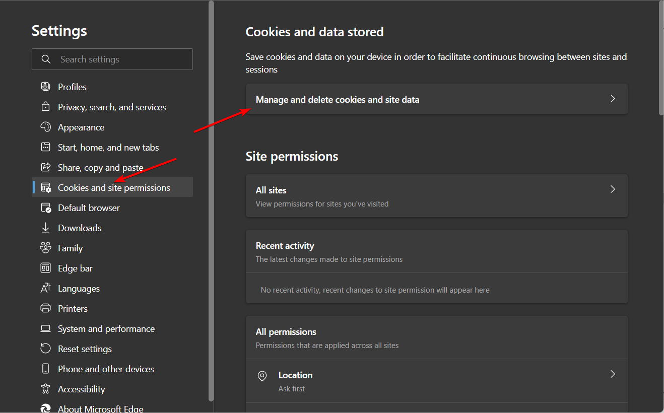 cookies-manage-edge unable to display rd web access