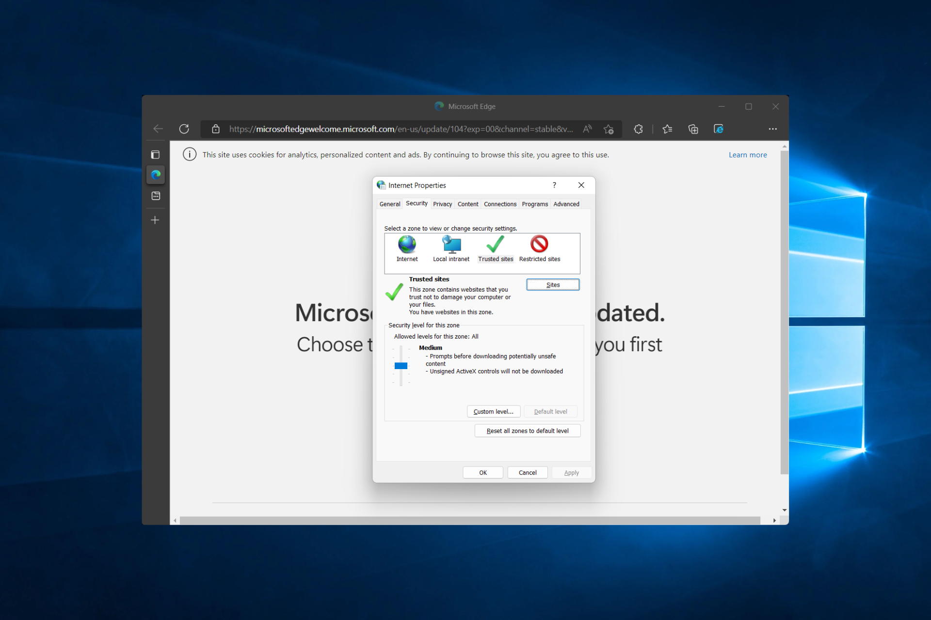 edge-w10-options unable to display rd web access