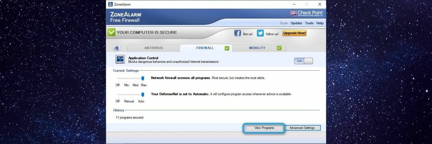 View Programs in ZoneAlarm