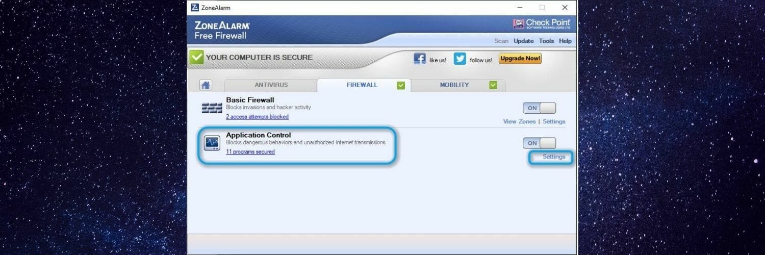 Application control in ZoneAlarm
