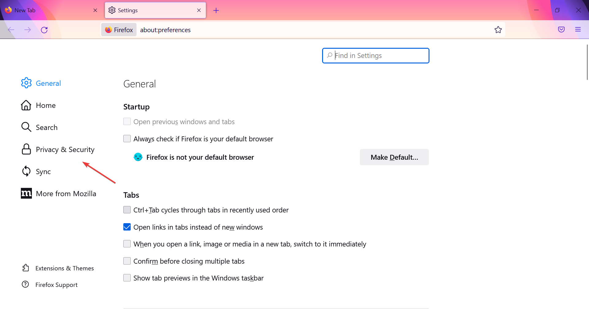 Privacy & Security to fix