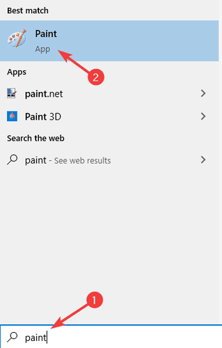 open paint windows search