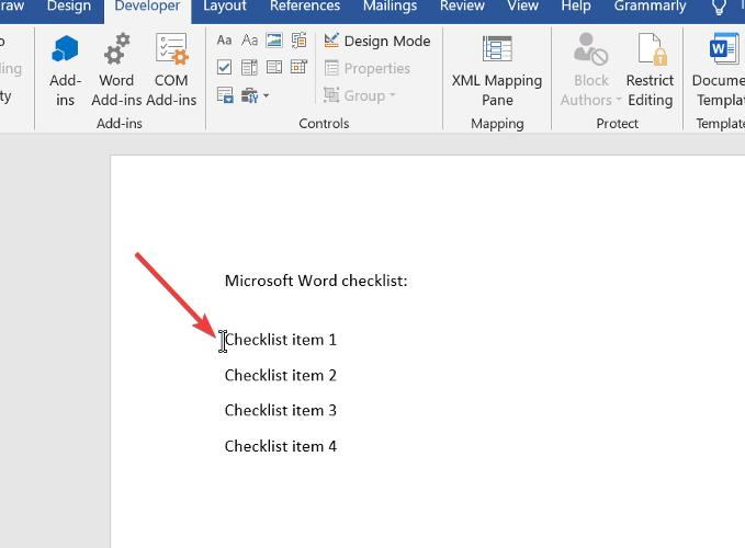 microsoft word checkbox position