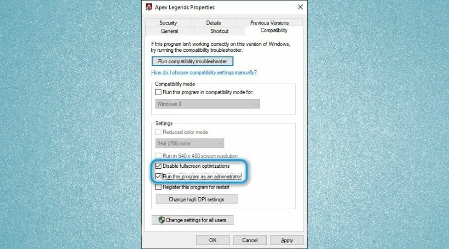 Apex Legends compatibility settings