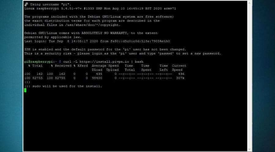 Install PiVPN on RPi SSH