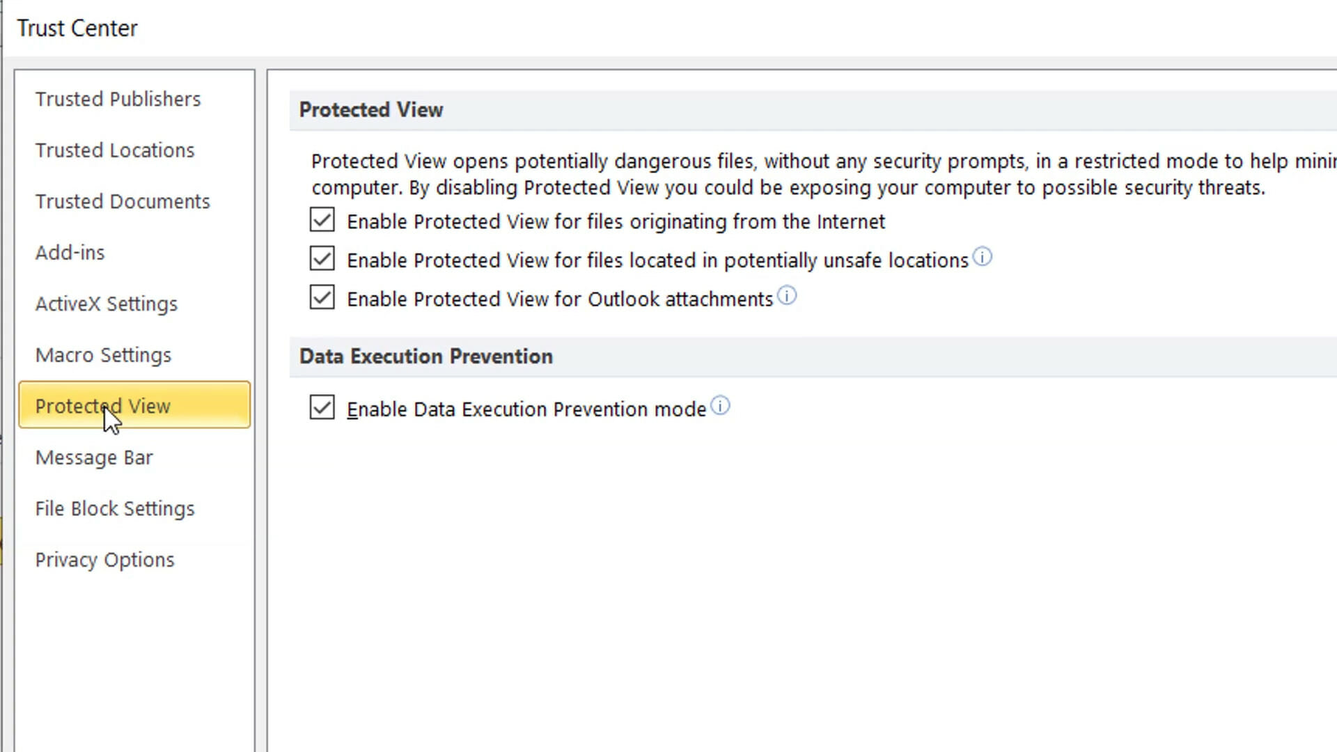 protected view options word