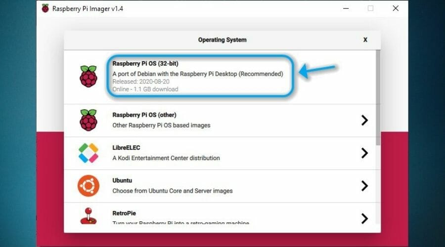 Choose RPi OS Raspberry Pi Imager