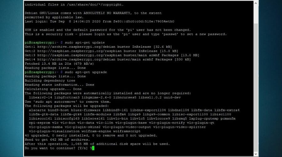 Upgrade SSH Raspberry Pi