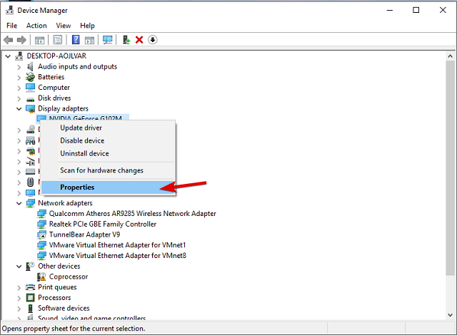 device manager control panel properties