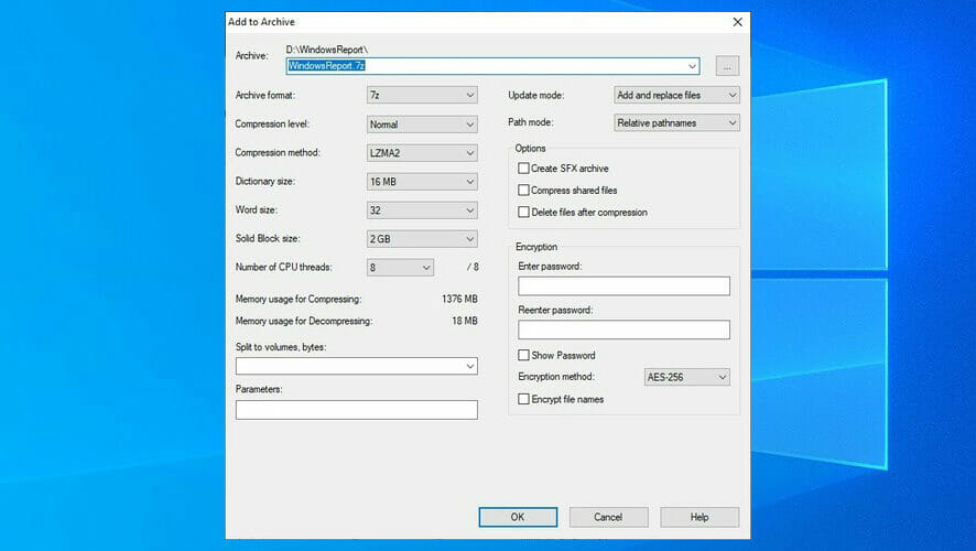 Create an archive with 7-Zip
