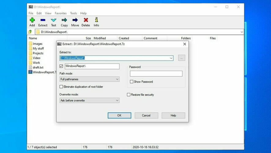 The File menu of 7-Zip