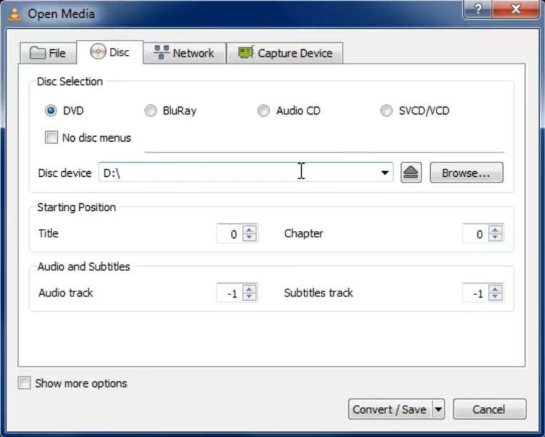 disc tab in vlc