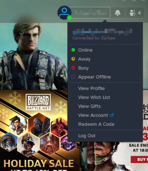 Log Out option blizzard error code 2