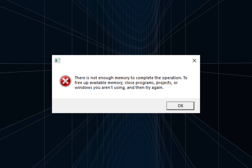 fix the there is not enough memory to complete this operation error in Windows