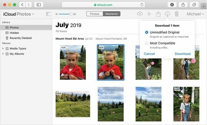 icloud photos download option