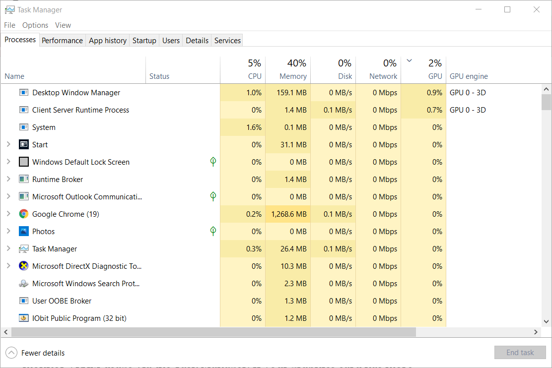 The Processes tab how much vram do i have windows 10