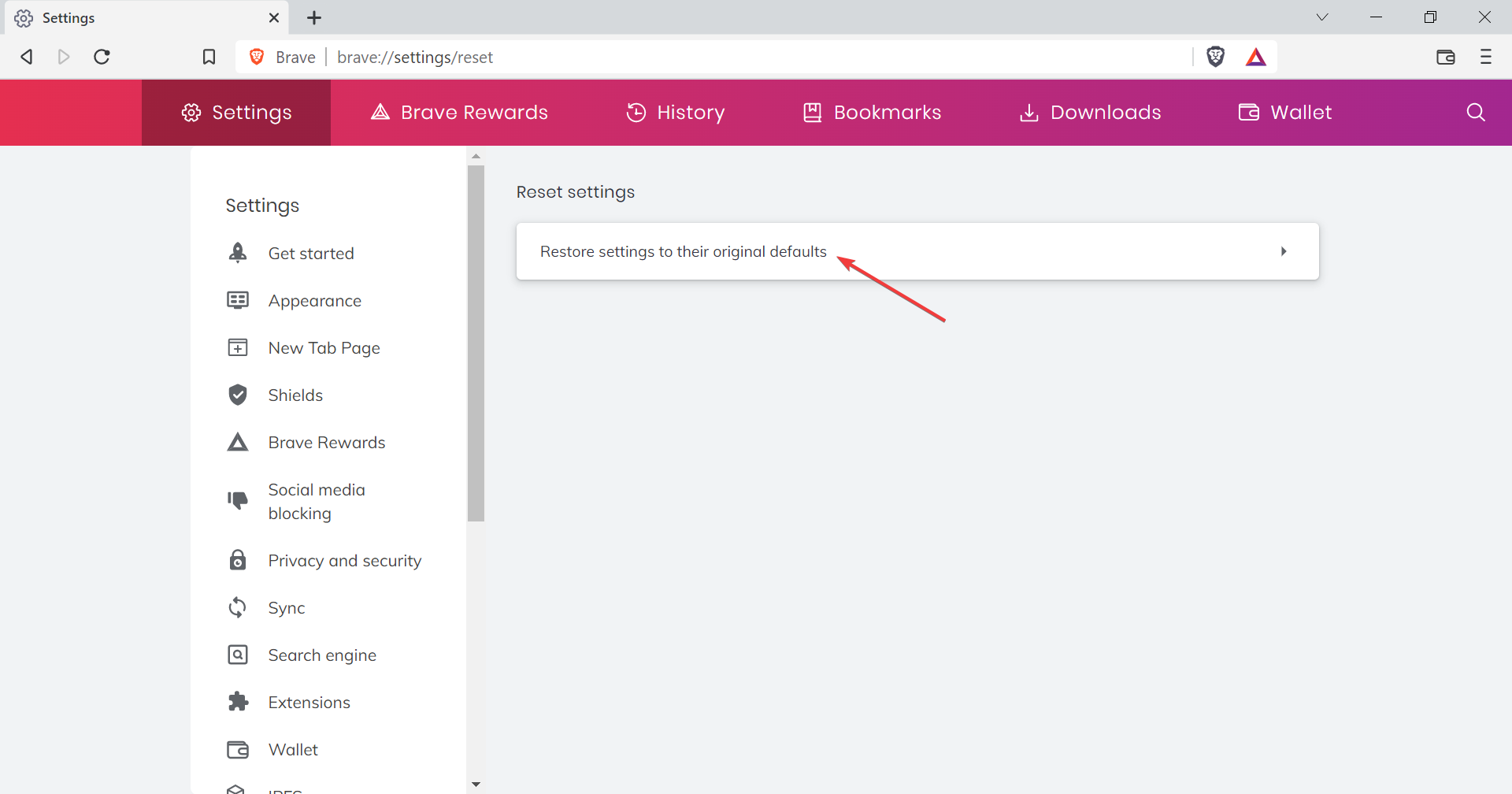 Restore settings to their original defaults