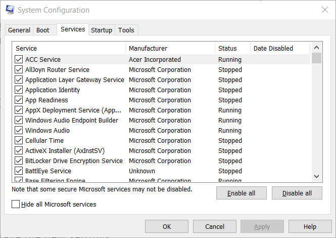 The Hide all Microsoft services option steamvr error 306